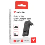 Įkroviklis Verbatim Fold ´n´ Go GaN Charger 65W EU plug (32354), juodos spalvos, vaizdas 3