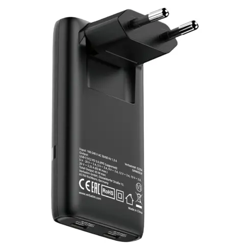 Įkroviklis Verbatim Fold ´n´ Go GaN Charger 65W EU plug (32354), juodos spalvos
