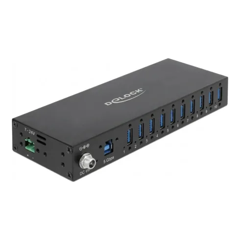 USB laidas ar adapteris DeLOCK Industrie Hub 10 x USB 5 Gbps Typ-A mit 8 kV ESD Schutz und Hutschienenbefestigung (60792)