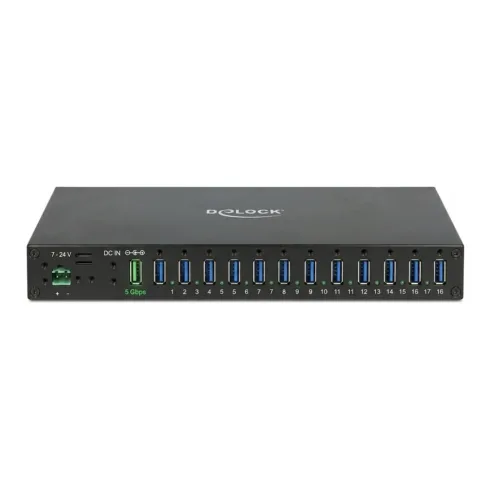 USB laidas ar adapteris DeLOCK Industrie Hub 16 x USB 5 Gbps Typ-A mit 8 kV ESD Schutz und Hutschienenbefestigung (60793)