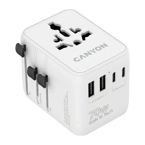 Telefono priedas CANYON Travel Adapter OnTour 70 EU/UK/US/AUS 70W (CNS-TA70W1006W), baltos spalvos