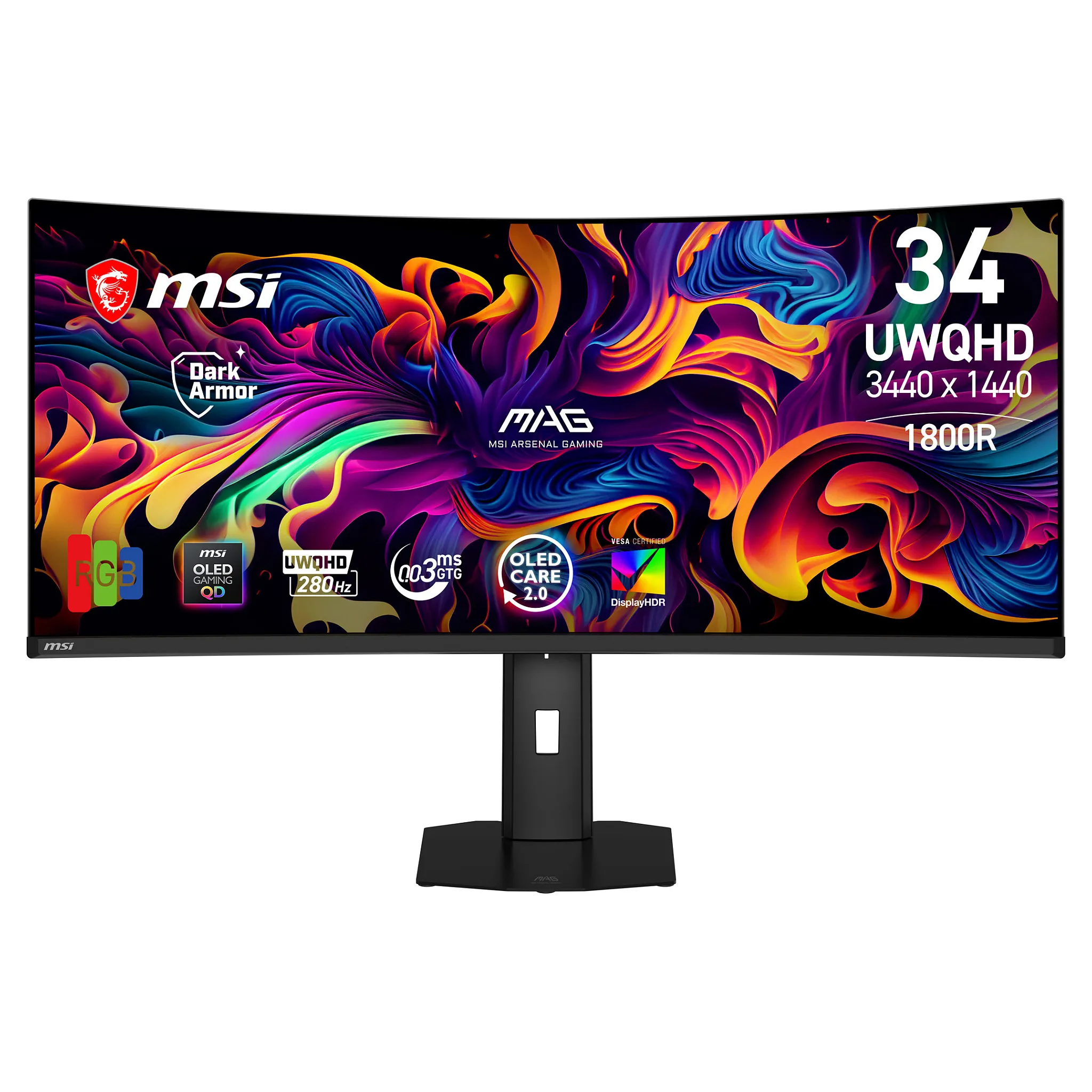 86,4 cm (34") 3440 x 1440 Pixel MSI 9S6-3DE39T-003 21:9 UltraWide Quad HD OLED 0,03 ms 280 Hz HDR DisplayPort HDMI Height VESA Monitorius 86,4 cm (34") 3440 x 1440 Pixel MSI 9S6-3DE39T-003 21:9 UltraWide Quad HD OLED 0,03 ms 280 Hz HDR DisplayPort HDMI