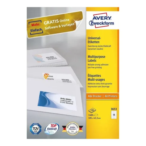 Spausdintuvo priedas AVERY Zweckform Etiketten 3653 weiß 105,0 x 42,3 mm