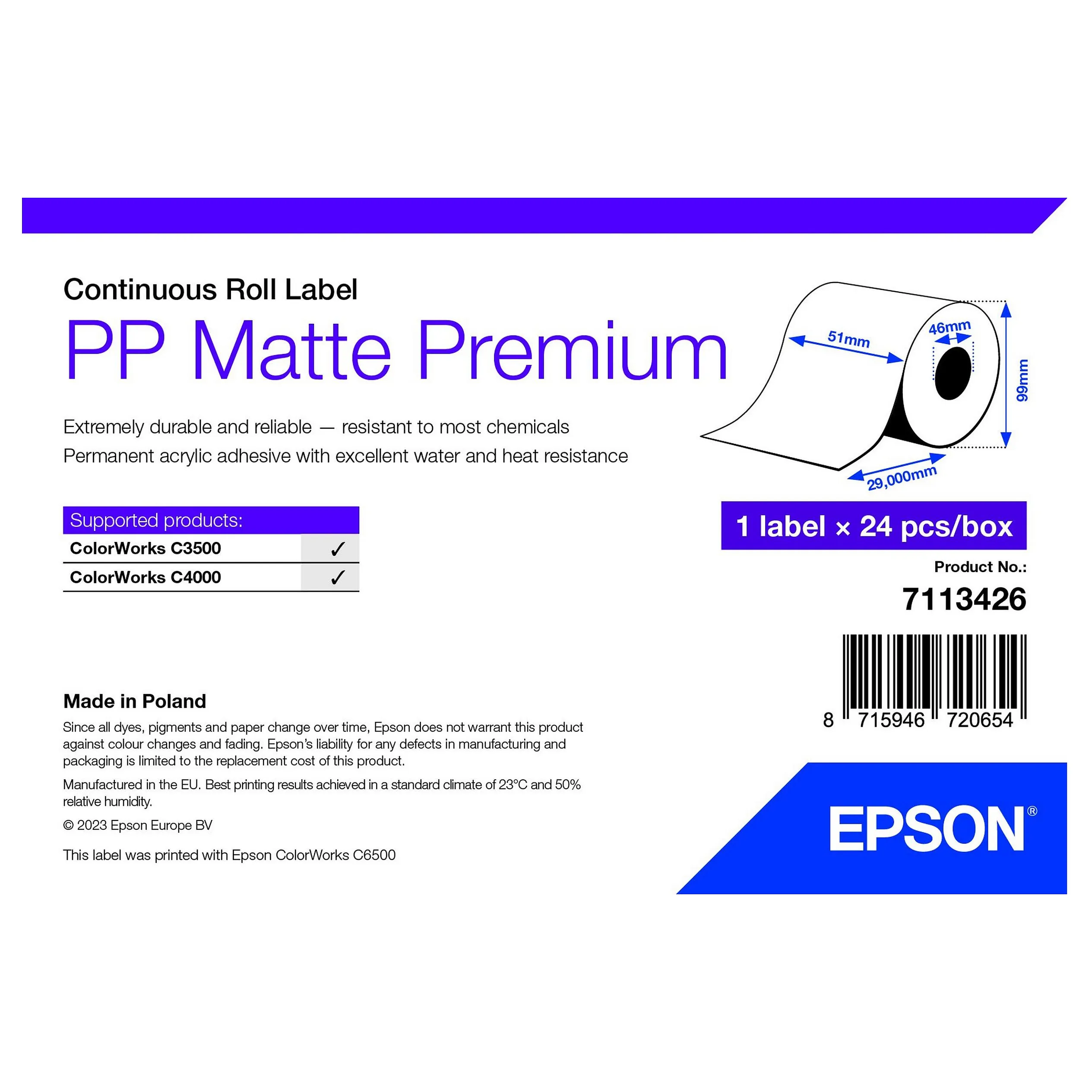 Epson 7113426 printer label Spausdintuvo etiketės Epson 7113426