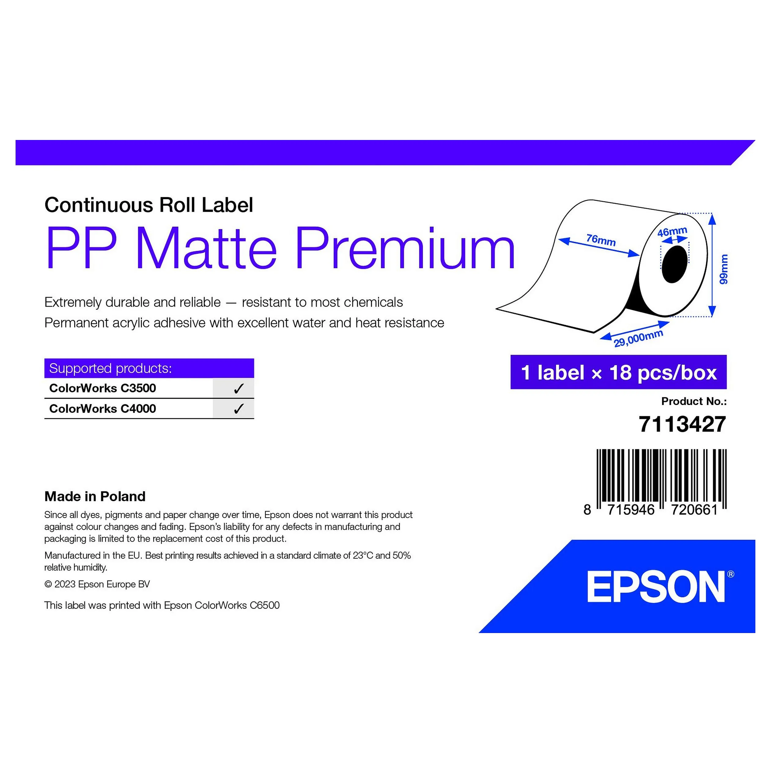 Epson 7113427 printer label Spausdintuvo etiketės Epson 7113427