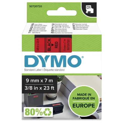 Etikečių juostelė DYMO D1 Standard, Black on Red, 9mm (S0720720)