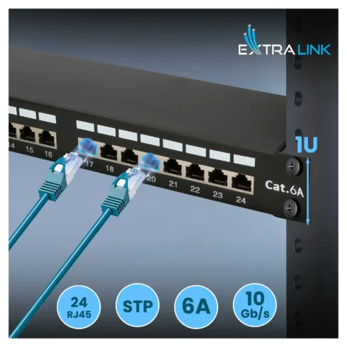 Tinklo kabelis Extralink CAT6A STP Patchpanel 24 porty (EX.28266)