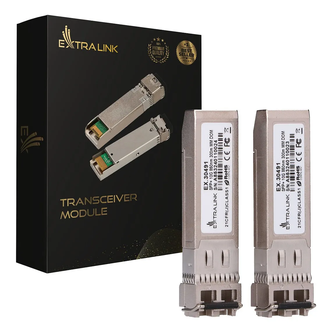 Extralink SFP+ 10G 2-pack | Moduł SFP+ | 10Gbps, 850nm, 300m, multi mode (EX.30491) network transceiver module SFP modulis Extralink SFP+ 10G 2-pack, Moduł SFP+