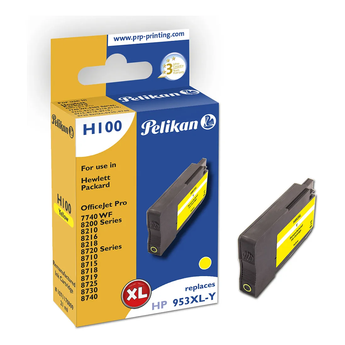 Pelikan H100 Yellow ink cartridge Rašalo kasetė Pelikan H100 (1071170809), geltonos spalvos