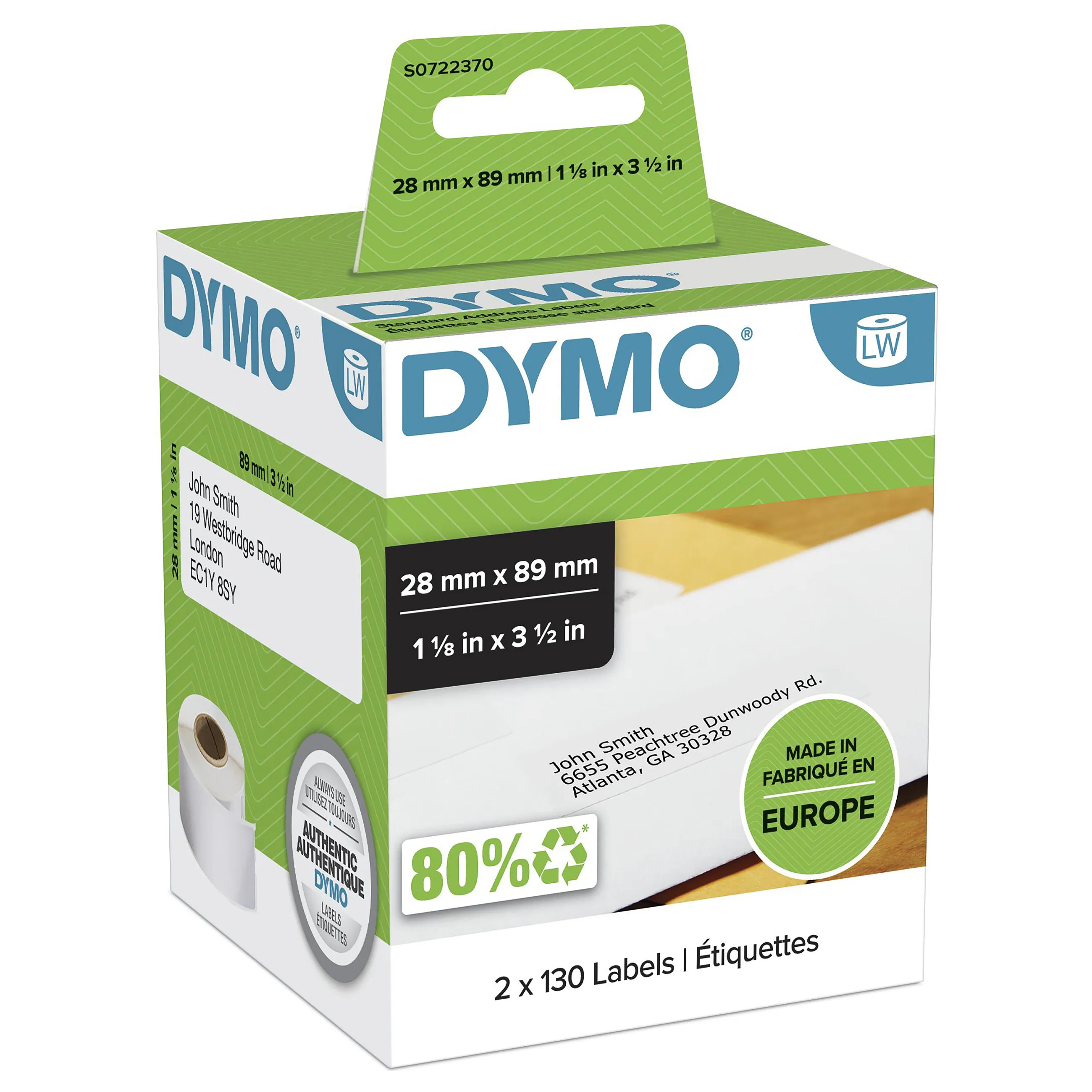 DYMO LW - Standard Address Labels - 28 x 89 mm - S0722370 Spausdintuvas DYMO LW, Standard Address Labels, 28 x 89 mm, S0722370