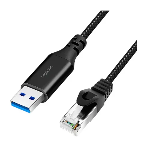 Logilink USB 3.0 Ethernet cable, A/M to RJ45/M, 1 Gbps, active, black/grey, 2 m