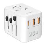 USB-A/C Travel charger, 20 W, GaN, 3-port, 2x USB-A (QC), 1x USB-C (PD), Slim Version, White