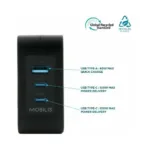 Mobilis Charger 100W 2USB C 1USBA GaN cable 100W