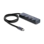 USB laidas ar adapteris Delock USB 10 Gbps Hub mit 3 x USB Typ-A und 1 x USB Type-C Buchse mit Schalter (64384)