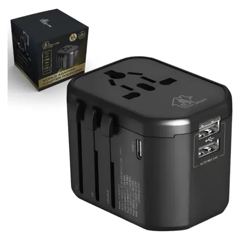 USB-C laidas ar adapteris Extralink „ Smart Life“, skirta ES/JK/JAV/AU/CH + USB-C USB-A keliautojams (CHARESL07-WORLD)