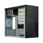 Korpusas Chieftec XT-01B-350GPB, matomas iš šono, atidarytas su vidinėmis dalimis
