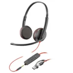HP Poly Blackwire 3225 Stereo USB-C Headset +3.5mm Plug +USB-C/A Adapter