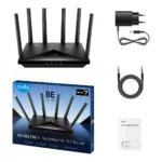 Cudy WR11000 maršrutižatorius, matomas iš šono su Ethernet prievadais
