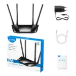 Cudy LT400 maršrutižatorius, šoninis vaizdas su Ethernet prievadais