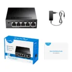Cudy GS105 komutatorius, matomas iš šono, rodo RJ-45 prievadus