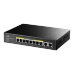Cudy GS1010PE komutatorius, matomas iš šono, su RJ-45 prievadais