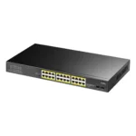 Cudy GS1028PS2 komutatorius, šoninis vaizdas su RJ-45 prievadais