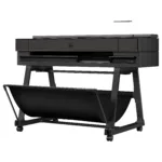 HP Designjet T850 36-in spausdintuvas, matomas iš šono su atidaryta popieriaus dėže