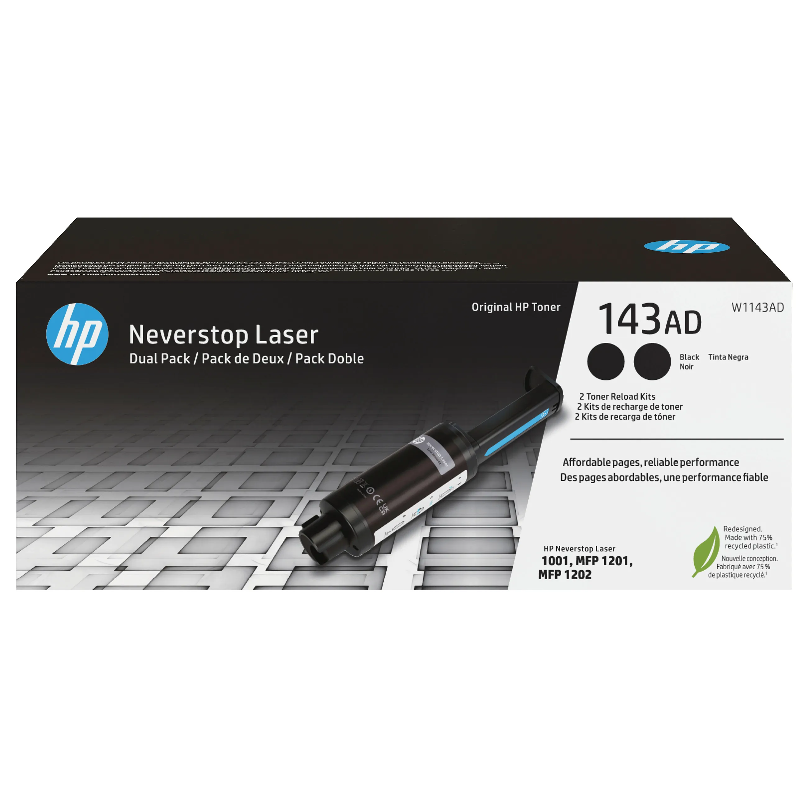 HP 143AD Dual Pack Black Original Neverstop Toner Reload Kit toner cartridge Tonerio kasetė HP 143AD Dual Pack Black Original Neverstop Toner Reload Kit (W1143AD)