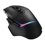Logitech G502 X PLUS pelė, šoninis vaizdas su matomais mygtukais ir ratuku