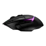 Logitech G502 X PLUS pelė, matoma iš šono, rodo mygtukų išdėstymą