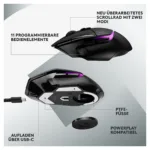 Logitech G 502 X PLUS pelė, viršutinė dalis ir mygtukų išdėstymas