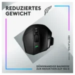Logitech G502 X PLUS pelė, šoninis vaizdas su matomais mygtukais ir ratuku