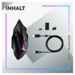 Logitech G502 X PLUS pelė, viršutinė dalis su RGB apšvietimu