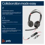 HP Poly Blackwire 5220 ausinės su USB-C ir 3.5mm jungtimis, šoninis vaizdas