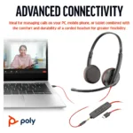 HP Poly Blackwire 3225 Stereo USB-C Headset +3.5mm Plug +USB-C/A Adapter (Bulk)