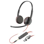HP Poly Blackwire 3225 Stereo USB-C Headset +3.5mm Plug +USB-C/A Adapter (Bulk)