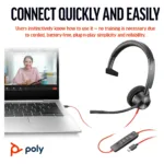 HP Poly Blackwire 3310 Monaural Microsoft Teams Certified USB-C Headset +USB-C/A Adapter