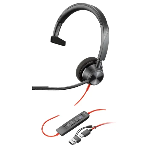 HP Poly Blackwire 3310 Monaural Microsoft Teams Certified USB-C Headset +USB-C/A Adapter