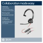 HP Poly Blackwire 3310 Monaural Microsoft Teams Certified USB-C Headset +USB-C/A Adapter