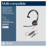 HP Poly Blackwire 3310 Monaural Microsoft Teams Certified USB-C Headset +USB-C/A Adapter