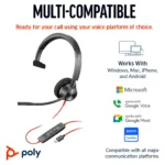 HP Poly Blackwire 3310 Monaural Microsoft Teams Certified USB-C Headset +USB-C/A Adapter