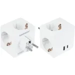 Steckdosenwürfel mit 3x Schutzkontakt-Buchse, USB-C (20W, PD 3.0) und USB-A Buchse (18W), weiß