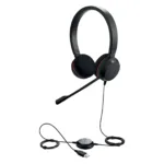 Jabra Evolve 20 ausinės, šoninis vaizdas, rodo laidą ir ausinių dizainą
