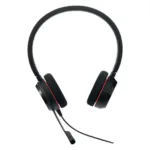 Jabra Evolve 20 ausinės su laidu, matomos iš šono, rodo mikrofono padėtį