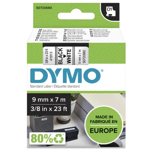 Etikečių juostelė DYMO D1 Standard, Black on White, 9mm (S0720680)