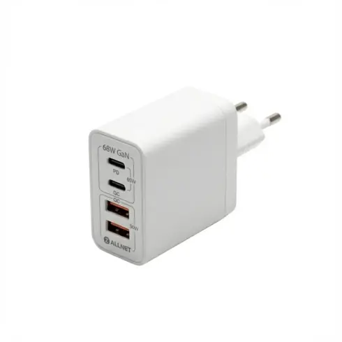 Tinklo įranga ALLNET Ersatznetzteil QC USB-C PD GaN Netzteil Power Supply 68 Watt 2x USB Typ-A QC 2x (PSU-GaNPD-USB-2A2C-68W)