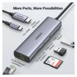 Tinklo įranga Ugreen USB-C to 2*USB3.0+HDMI+RJ 45+SD&TF+PD port Hub (90568), vaizdas 8