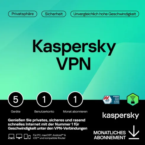 Kaspersky Secure Connection – 1 User, 5 Device, 1 Month - Subscription (ABO) – ESD-Download