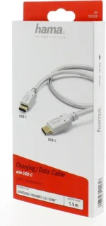 Hama 00183328 Charging/Data Cable, USB Type-C – USB Type-C 1.5m White
