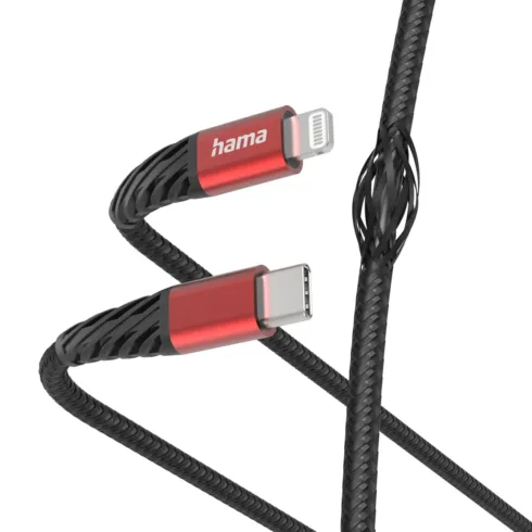 Hama 00201541 Extreme Charging Cable USB-C – Lightning 1.5m Nylon black/red